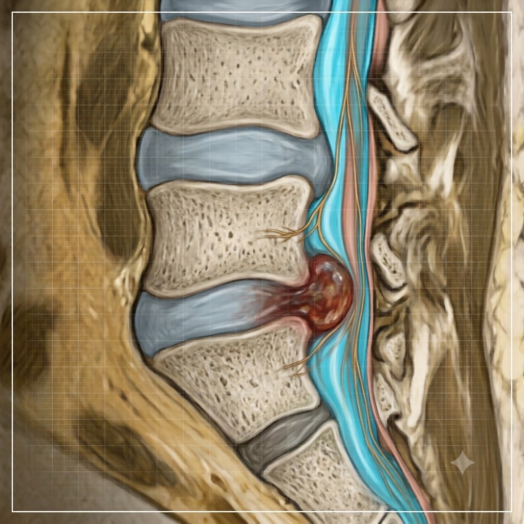 Lumbar disc herniation and spinal stenosis illustration